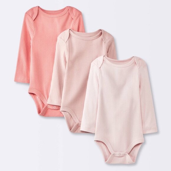 Baby Girls' 3pk Long Sleeve Bodysuit - Cloud Island™ Pink 6-9m - Picture 1 of 4